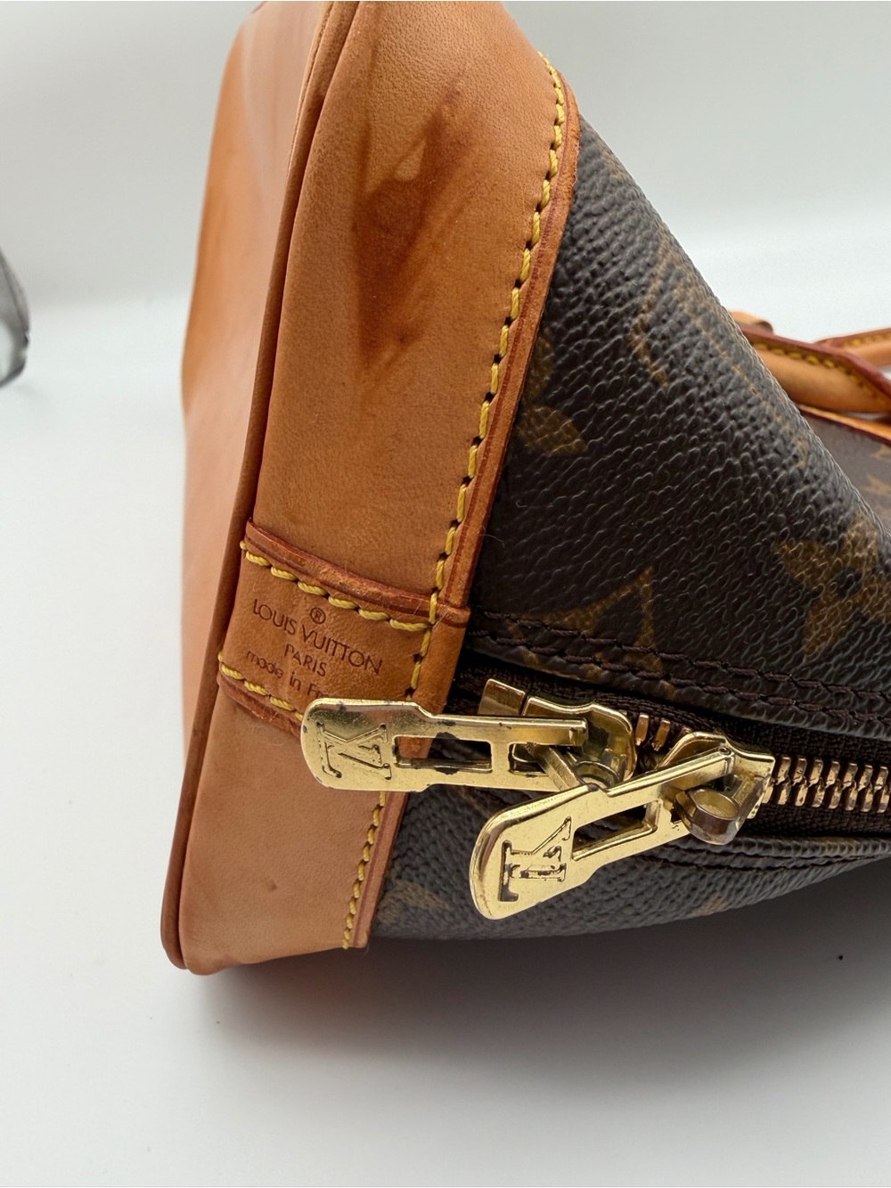 Louis Vuitton Alma PM Monogram Canvas Handbag Brown Leather BA0988 Authentic - Picture 7 of 16